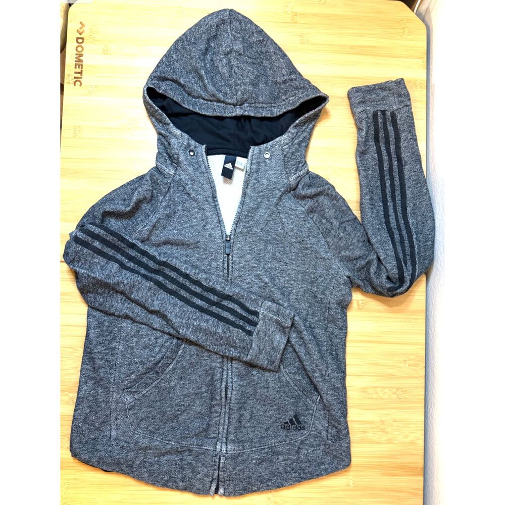 Adidas Stadium Sport 2 Street Full Zip Hoodie Space Dye Grey Knit Women's Small